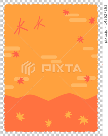 赤とんぼと山と紅葉の背景イラスト素材/秋の夕焼けの風景 赤とんぼと山と紅葉の背景イラスト素材/秋の夕焼けの風景 142627163