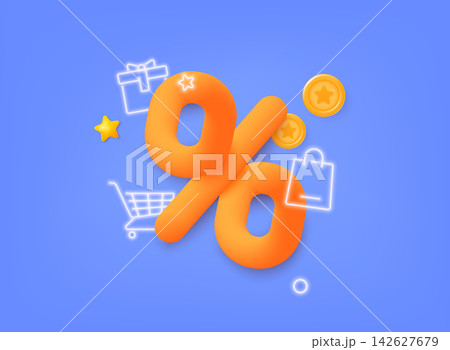 Label with percent, check mark and discount. App icon. 3D Web Vector Illustrations. Label with percent, check mark and discount. App icon. 3D Web Vector Illustrations. 142627679
