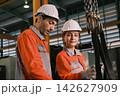 The engineer checks the parts coming out of the machine. 142627909