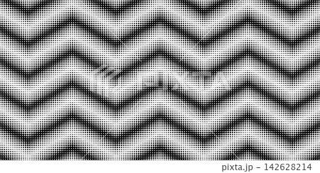 Zigzag halftone pattern with gradient dots creating dynamic chevron background. Texture fades from black to white with geometric screen effect. Zigzag halftone pattern with gradient dots creating dynamic chevron background. Texture fades from black to white with geometric screen effect. 142628214