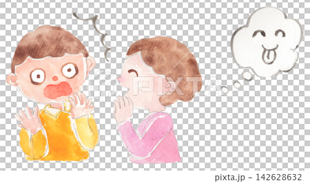 A watercolor illustration of a girl telling a lie on April Fool's Day. A watercolor illustration of a girl telling a lie on April Fool's Day. 142628632