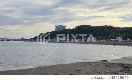 夏の朝の海と砂浜 142629079