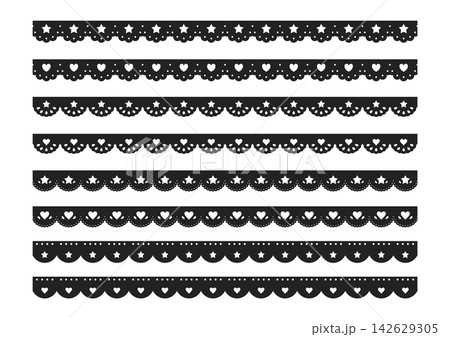 かわいいハートと星のレースのライン素材 Heart and star lace vector ill かわいいハートと星のレースのライン素材 Heart and star lace vector ill 142629305