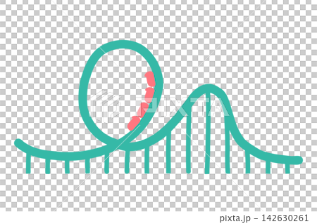 A hand-drawn illustration of a roller coaster viewed from the side. 142630261