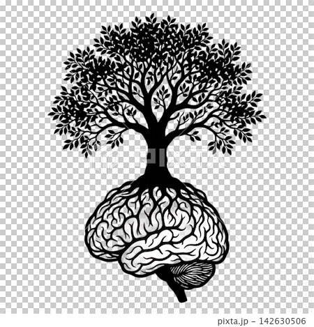 isolated tree with roots 142630506