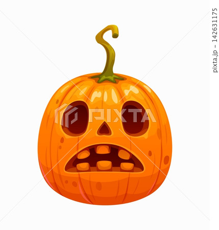 Halloween horror cartoon pumpkin scared face. Scary carving, horror holiday horror cartoon vector pumpkin face. Spooky lantern or Halloween creepy Jack o lantern with shocked or surprised face Halloween horror cartoon pumpkin scared face. Scary carving, horror holiday horror cartoon vector pumpkin face. Spooky lantern or Halloween creepy Jack o lantern with shocked or surprised face 142631175