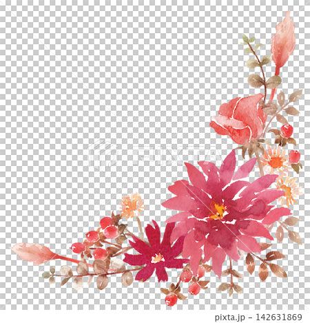 Flower frame material painted in watercolor Flower frame material painted in watercolor 142631869