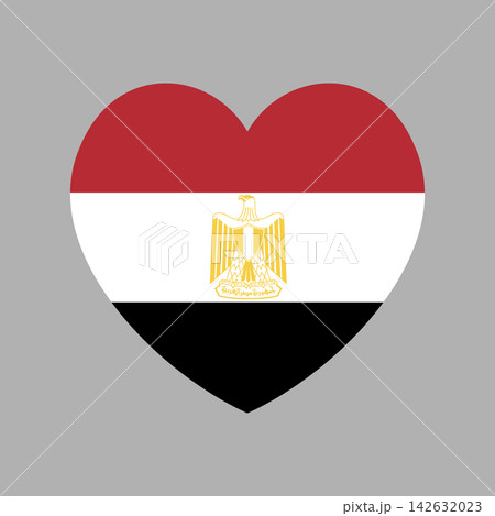 Egypt flag heart sticker, icon, background. National flag of Egypt heart shaped badge, button. Egyptian flag in heart shape banner. 142632023
