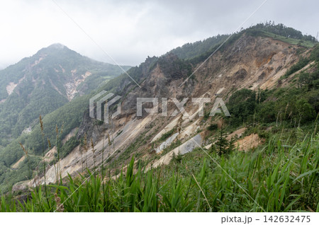 夏の毛無峠と荒々しい山肌の絶景 夏の毛無峠と荒々しい山肌の絶景 142632475