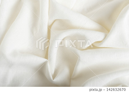 Draped Off White Linen Fabric Background Draped Off White Linen Fabric Background 142632670