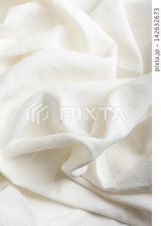 Draped Off White Linen Fabric Background Draped Off White Linen Fabric Background 142632673