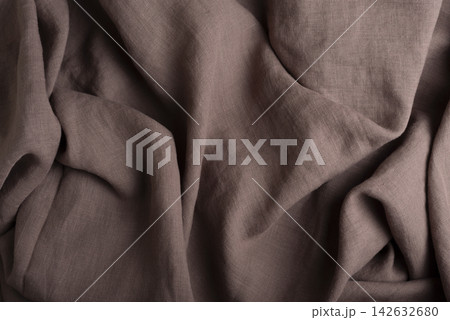 Soft draped dark chocolate brown linen fabric 142632680