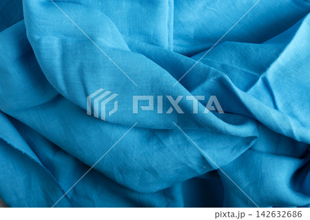 Turquoise Blue Linen Fabric Folds Turquoise Blue Linen Fabric Folds 142632686