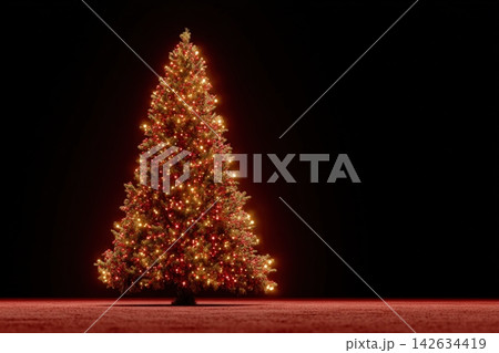 Brightly lit Christmas tree shining in a cozy setting during the holiday season Brightly lit Christmas tree shining in a cozy setting during the holiday season 142634419