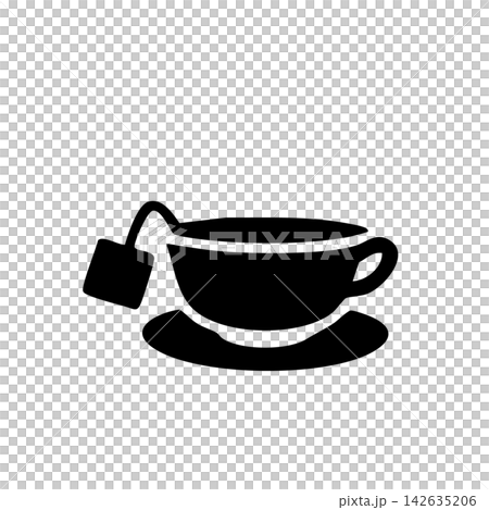 裝有茶包的茶杯；簡潔的單色圖示。 142635206