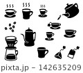 コーヒー＆ティータイム　シンプルモノクロアイコン　セット　黒 142635209