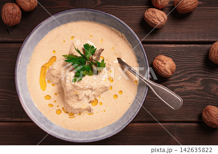 Satsivi, Georgian dish, chicken in nut sauce, cold appetizer,rustic, no people, homemade, Satsivi, Georgian dish, chicken in nut sauce, cold appetizer,rustic, no people, homemade, 142635822