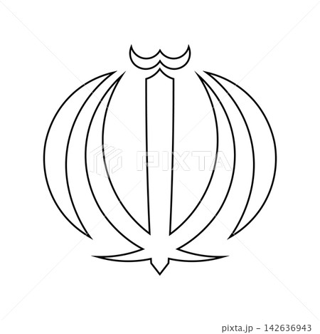 Iran national emblem black contour icon, sticker. Iranian Nishan Rasmi simple outline logo. Islamic Republic of Iran silhouette flat badge, button. Iran national emblem black contour icon, sticker. Iranian Nishan Rasmi simple outline logo. Islamic Republic of Iran silhouette flat badge, button. 142636943