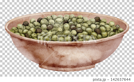 Ceramic bowl filled with green olives watercolor illustration isolated on background. Rustic Mediterranean pottery dish for food, harvest and kitchen designs. Art for cookery book or recipe design. Ceramic bowl filled with green olives watercolor illustration isolated on background. Rustic Mediterranean pottery dish for food, harvest and kitchen designs. Art for cookery book or recipe design. 142637644