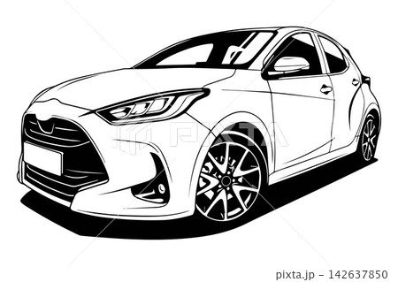 Modern style red color compact car front view isolated on white background 142637850