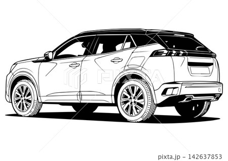 Partially rear and left side of a Blue colored modern b-suv car on a transparent background. 142637853
