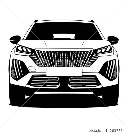 Front view of a Blue colored modern b-suv car on a transparent background. 142637854