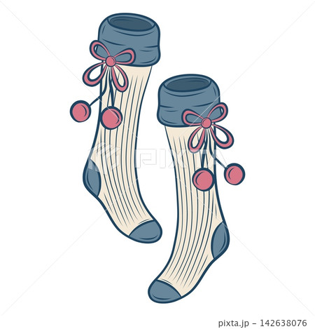 Vector illustration of knee socks with bows and pompoms Vector illustration of knee socks with bows and pompoms 142638076