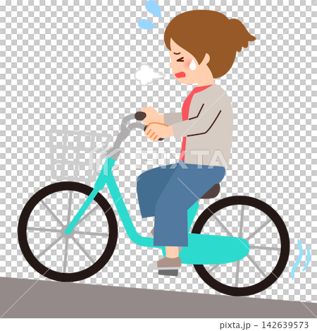 一名女子騎著自行車上山,看起來像是生活拮据。 一名女子騎著自行車上山,看起來像是生活拮据。 142639573