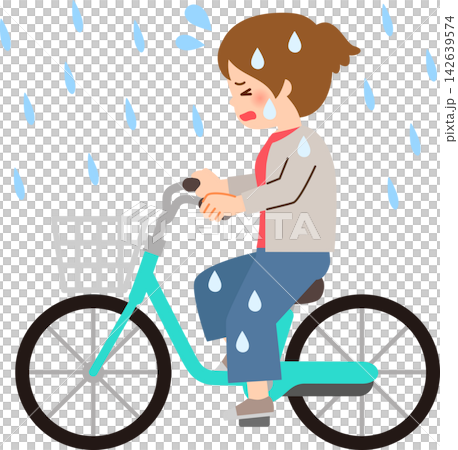 一名女子騎自行車時突然下起了雨,遇到了麻煩。 一名女子騎自行車時突然下起了雨,遇到了麻煩。 142639574
