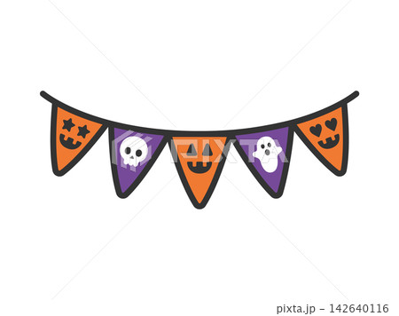 ハロウィンのガーランドのアイコン（線画カラー）のイラスト 142640116