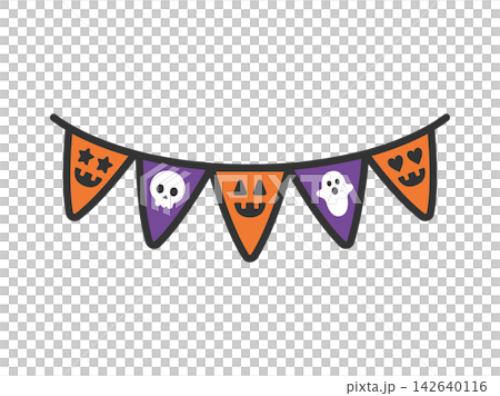 ハロウィンのガーランドのアイコン（線画カラー）のイラスト 142640116