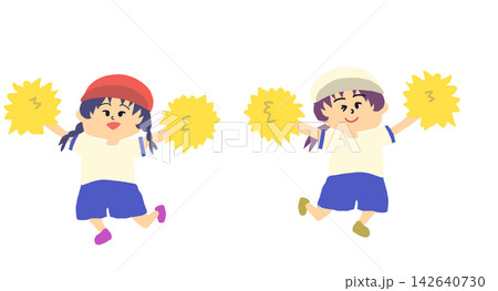 楽しい運動会で女の子たちが応援するイラスト 142640730