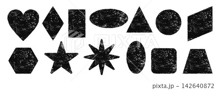 Grunge geometric shape set drawn crayon charcoal rough grainy texture childish pastel chalk forms Grunge geometric shape set drawn crayon charcoal rough grainy texture childish pastel chalk forms 142640872