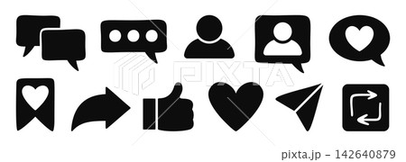 Social media icon set like comment share save bookmark notification symbols flat design vector icons 142640879