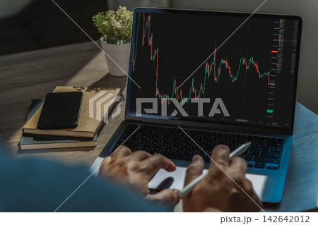 Businessman reviewing candlestick market Businessman reviewing candlestick market 142642012