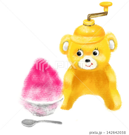 いちごシロップのかき氷と昔懐かしいクマのかき氷機 いちごシロップのかき氷と昔懐かしいクマのかき氷機 142642038