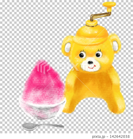 いちごシロップのかき氷と昔懐かしいクマのかき氷機 いちごシロップのかき氷と昔懐かしいクマのかき氷機 142642038