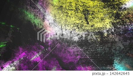 Displaying abstract multicolored cracked painted surface on urban wall, with crack lines Displaying abstract multicolored cracked painted surface on urban wall, with crack lines 142642645