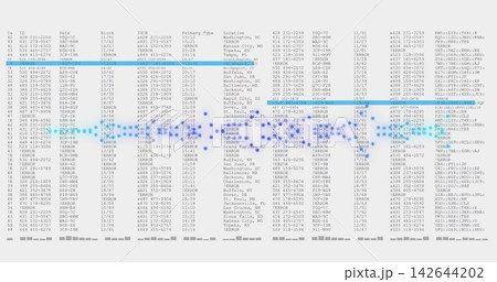 Displaying blue dotted waveform across data grid on display with two cyan bars timestamps footer Displaying blue dotted waveform across data grid on display with two cyan bars timestamps footer 142644202