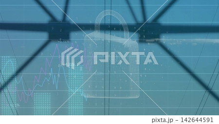 Market data updating, causing wireframe padlock hovering over trusses, gridlines, cyan charts Market data updating, causing wireframe padlock hovering over trusses, gridlines, cyan charts 142644591