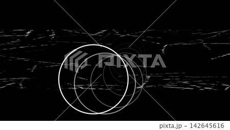 Forming white concentric rings left of center on black field, revealing horizontal glitch streaks 142645616
