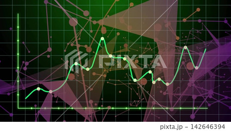 Displaying neon green line graph moving across dashboard, with Cartesian grid, neon axes, nodes 142646394