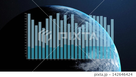 Displaying translucent bar chart overlaying planet horizon in space, showing y-axis and G1-G30 142646424