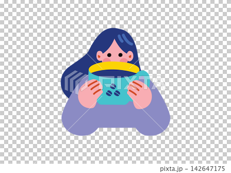 Illustration of a woman drinking coffee Illustration of a woman drinking coffee 142647175