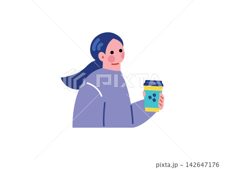 コーヒーを飲む女性のイラスト コーヒーを飲む女性のイラスト 142647176