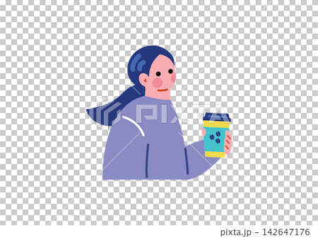 コーヒーを飲む女性のイラスト コーヒーを飲む女性のイラスト 142647176