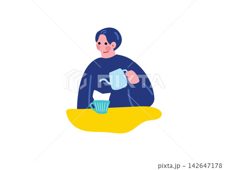 コーヒーを作る男性のイラスト 142647178