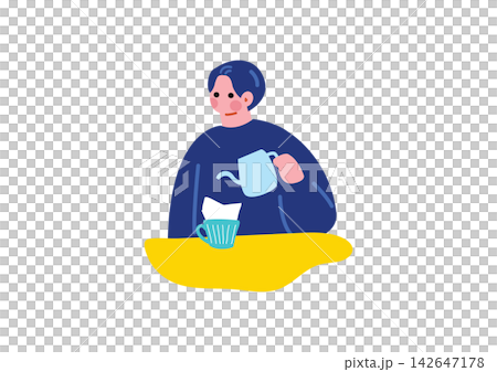 コーヒーを作る男性のイラスト 142647178