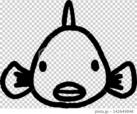A cute and relaxed line drawing illustration of a fish seen from the front. A cute and relaxed line drawing illustration of a fish seen from the front. 142649846