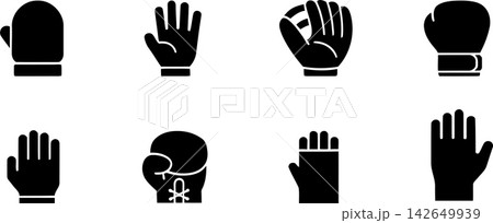 Black silhouettes of various gloves on a white background Black silhouettes of various gloves on a white background 142649939
